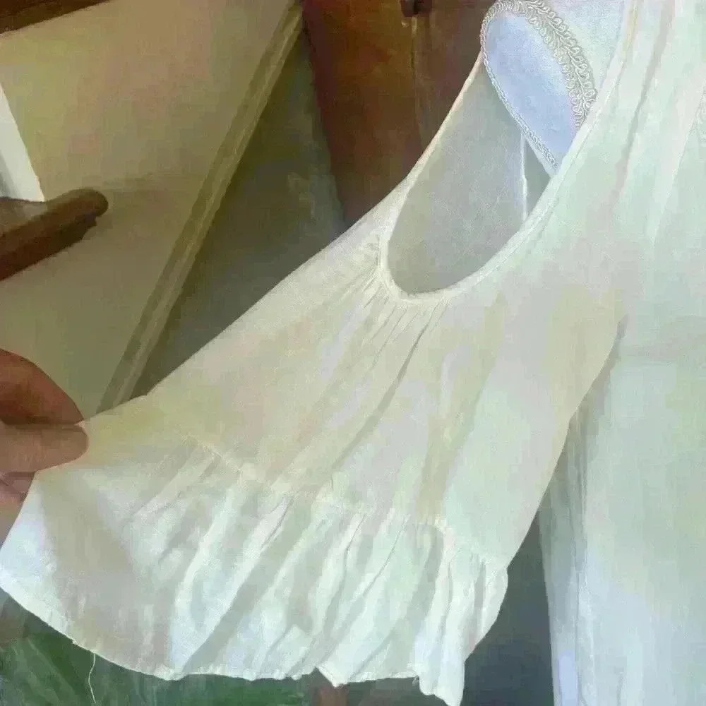 Entro ladies sundress cold shoulder small OS flowy white Lacey. Fully lined. - Picture 7 of 10